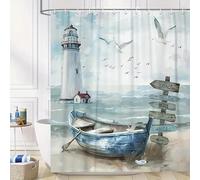 StarBlue-HGS Lighthouse Beach Scene Shower Curtain Waterproof Polyester Multiple sizes (180×180cm)