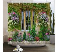 StarBlue-HGS Rural Flower Garden Vine Window Waterproof Shower Curtain Set Pastoral Floral Fabric Multi size Shower Curtain
