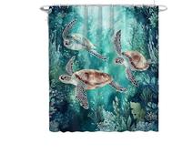 StarBlue-HGS Sea Turtle Ocean Shower Curtain, Waterproof Bathroom Curtain with Weighted Bottom, Turquoise Underwater Design (180×180cm)