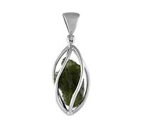 Starborn Genuine Moldavite in Sterling Silver Cage Pendant