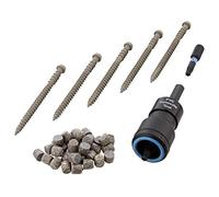Pro Plug System Plugs and Epoxy Screws for Trex Pebble Grey Decking, 165 Plugs for 100 lin ft (Covers 40 sq ft), 150 Epoxy Screws and Pro Plug PVC Tool (1)