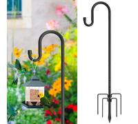 Starbover Bird Feeder Pole, 195cm Shepherds Hooks Heavy Duty 5 Prongs Base, Garden Bird Feeders Hanging Station Metal Adjustable, Hanger Crooks Stand for Lights Lantern Wedding Decoration, Black