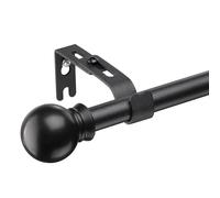Starbover Curtain Poles, Curtain Poles for Eyelet Curtains, Voile Curtain Pole Matte Black 76-224cm, Window Curtain Rod Metal Extendable with Adjustable Brackets and Round Cap Finials for Bedroom