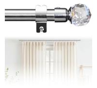 Starbover Curtain Poles for Eyelet Curtains, Silver Voile Curtain Pole 76-117cm, Crystal Curtain Pole Window Curtain Rod Metal Extendable with Brackets for Bedroom, Living Room