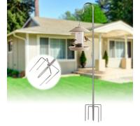 Starbover Shepherds Hooks Silver, 117cm Adjustable Bird Feeder Pole Heavy Duty with 5 Prong Ground Spike, Weatherproof Metal Garden Hanging Hook for Lanterns, Planters, Lights & Wedding Decorations