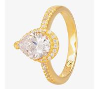 Starbright Gold Pear-Cut Cubic Zirconia Halo Shouldered Ring R6163 3A GP
