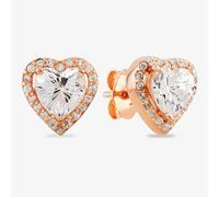 Starbright Rose Heart-cut Cubic Zirconia Halo Stud Earrings THB-03E (3A) RGP