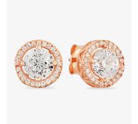 Starbright Rose Round Cubic Zirconia Halo Stud Earrings THB-02E (3A) RGP