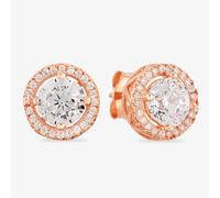 Starbright Rose Round Cubic Zirconia Halo Stud Earrings THB-02E (3A) RGP