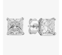 Starbright Silver 6mm Four Claw Square-Cut Cubic Zirconia Stud Earrings E304(6X6M) 3A