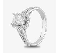 Starbright Silver Baguette-Cut Cubic Zirconia Halo Split Shouldered Ring R6160 3A - 54 (N)