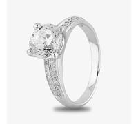 Starbright Silver Four Claw Round Cubic Zirconia Double Shouldered Ring R6154 3A (53)