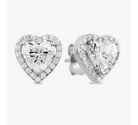 Starbright Silver Heart-cut Cubic Zirconia Halo Stud Earrings THB-03E (3A)