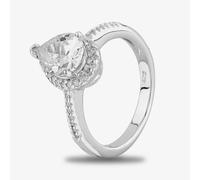 Starbright Silver Pear-Cut Cubic Zirconia Halo Shouldered Ring R6163 3A - 54 (N)
