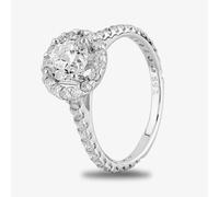 Starbright Silver Round Cubic Zirconia Halo Shouldered Ring R3578 3A (58)