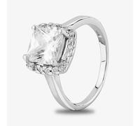 Starbright Silver Square-cut Cubic Zirconia Halo Ring R7048 3A - 54 (N)