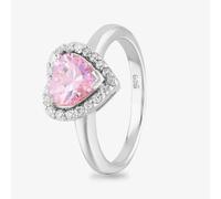 Starbright Sterling Silver Heart Shaped Cubic Zirconia Halo Ring THB-03R PK - 54 (N)