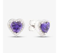 Starbright Sterling Silver Purple Cubic Zirconia Heart Halo Cluster Stud Earrings THB-03e AM