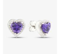 Starbright Sterling Silver Purple Cubic Zirconia Heart Halo Cluster Stud Earrings THB-03e AM