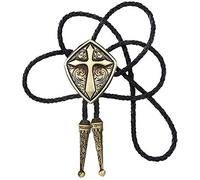 STARBRILLIANT Cowboy Western Tie Bolo Tie for Men Vintage Shield with Handmade Black Leather (Bronze cross)