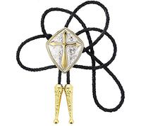 STARBRILLIANT Cowboy Western Tie Bolo Tie for Men Vintage Shield with Handmade Black Leather (Gold cross)