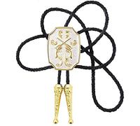 STARBRILLIANT Cowboy Western Tie Bolo Tie for Men Vintage Shield with Handmade Black Leather (Golden gun)