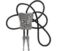 STARBRILLIANT Cowboy Western Tie Bolo Tie for Men Vintage Shield with Handmade Black Leather (Silver vine)