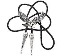 STARBRILLIANT Cowboy Western Tie Bolo Tie for Men Vintage Shield with Handmade Black Leather (Silver eagle)