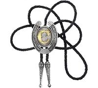 STARBRILLIANT Fashion Cowboy Western Tie Gold Initial A to Z Cowboy Bolo Tie with Silver Grey Horseshoe Pattern Edging (C)