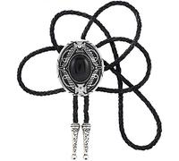 STARBRILLIANT Natural Stone Celtic Style Bolo Tie with Handmade Black Leather Cowhide Rope (black 1)