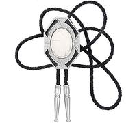 STARBRILLIANT Natural Stone Celtic Style Bolo Tie with Handmade Black Leather Cowhide Rope (white 1)