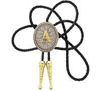 STARBRILLIANT Vintage Initial A to Z Cowboy Gold Bolo Tie Carveing Flower with Cowhide Rope，Oval (A)