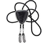 STARBRILLIANT Vintage White Crack Triangle Bolo Tie for Men with Silver Bolo Tie Tips (Black crackle/feather)