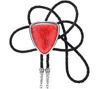 STARBRILLIANT Vintage White Crack Triangle Bolo Tie for Men with Silver Bolo Tie Tips (Red crack/cone)