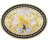 STARBRILLIANT Western Belt Buckle for Men Large Cowboy Belt Buckle Initial Cowboy Rodeo Belt Buckle Gold with Letters ABCDGL to Z (N)
