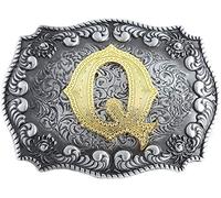 STARBRILLIANT Western Belt Buckles for Men A to Z Initial Letters Cowboy Belt Buckles with Cloud Roll Edging，Black Gray (Q)