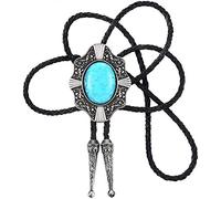 STARBRILLIANT Western Cowboy Tie for Men Native American Bolo Tie Black Handmade Rodeo Texas Necktie with Natural Stone (blue 3)