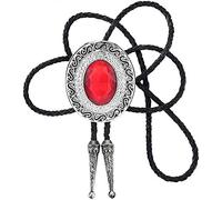 STARBRILLIANT Western Cowboy Tie for Men Native American Bolo Tie Black Handmade Rodeo Texas Necktie with Natural Stone (red 1)