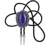STARBRILLIANT Western Cowboy Tie for Men Native American Bolo Tie Black Handmade Rodeo Texas Necktie with Natural Stone (purple 1)