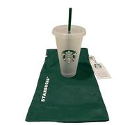 STARBUCKS 1 Pack Bundle - Gift Bag and Reusable Frosted 24 oz Cold Cup with Lid with Green Straw w/Stopper