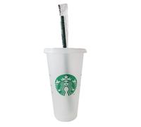 STARBUCKS 1 Pack - Reusable Frosted Cup with Lid and Green Straw with Lid, 23 fl oz, Matte White