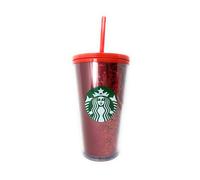 Starbucks 16 oz Holiday Red Glitter and Red Two Tone Fade Insulated Tumbler with Straw