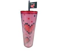 Starbucks 2025 Valentine’s Day Cold Cup with Lid and Straw, 24 oz - Limited Edition Reusable Pink Tumbler