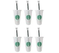 Starbucks 6 Pack Reusable Venti 24oz Frosted Cold Cup With Lid and Green Straw w/Stopper