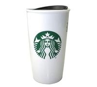 Starbucks Classic White and Green Coffee Traveler Tumbler Double Wall Ceramic Coffee Travel 12 oz