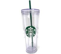 Starbucks Cold Cup Clear Venti Tumbler Traveler With Green Straw Logo - 24 oz