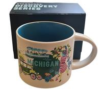 Starbucks Discovery Series Mug - Michigan 14 oz (Featuring Mackinac Bridge, Model T, Petosky Stone, Cherries and more)