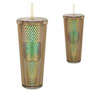 Starbucks Magic Kingdom 50th Anniversary Gold 24oz Studded Cold Cup Tumbler With Straw