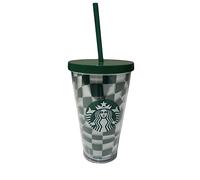 STARBUCKS New Grande 16oz Green White Checks Cold Cup