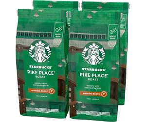 STARBUCKS Pike Place Roast, Medium Roast, Whole Bean Coffee 450g (Pack of 4)